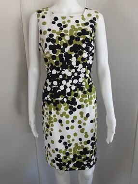 RONNIE NICOLE White Black | Green Polka-Dot Spring Sheath Dress Sz 12